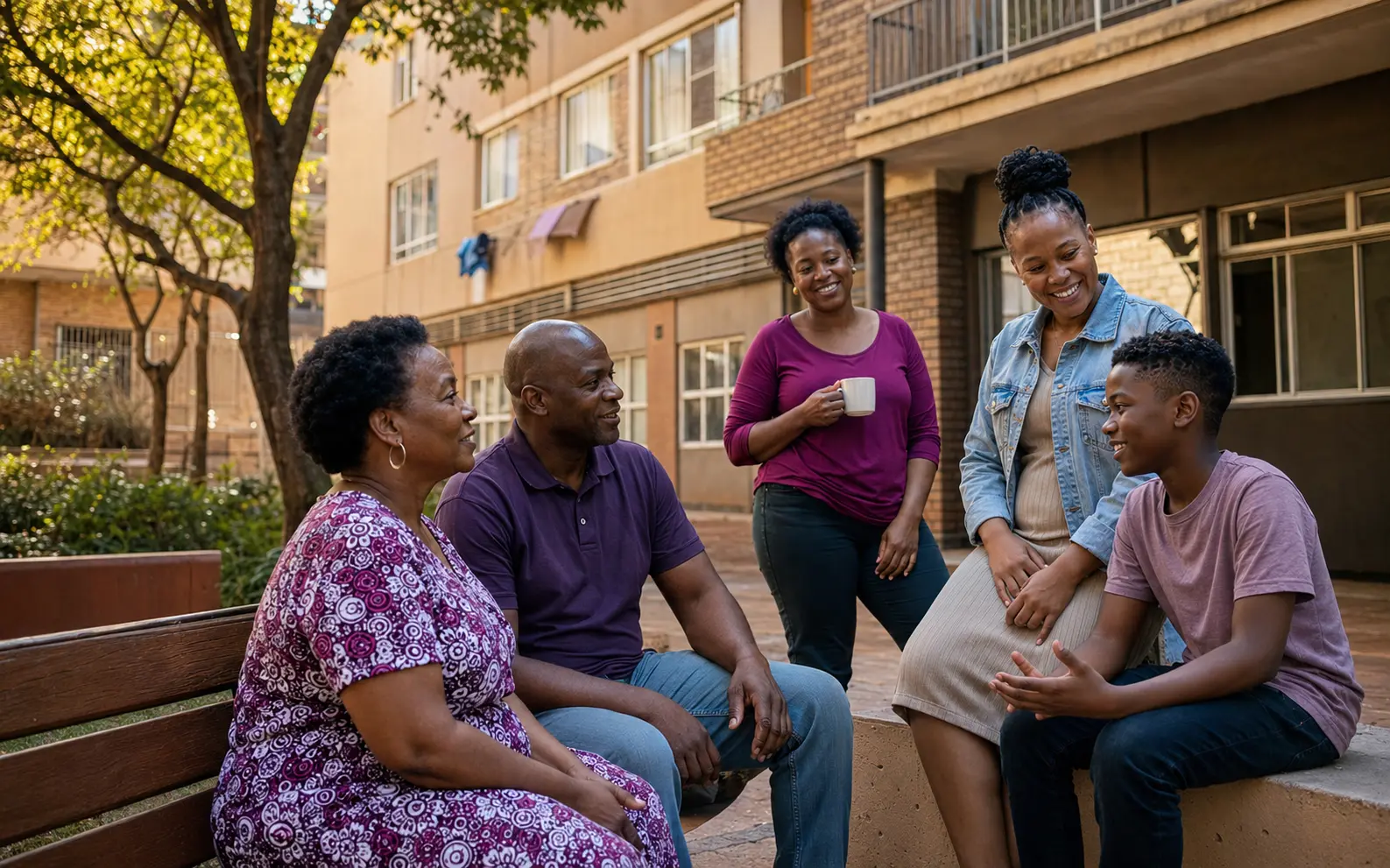 South African neighbours spending time together in their apartment community